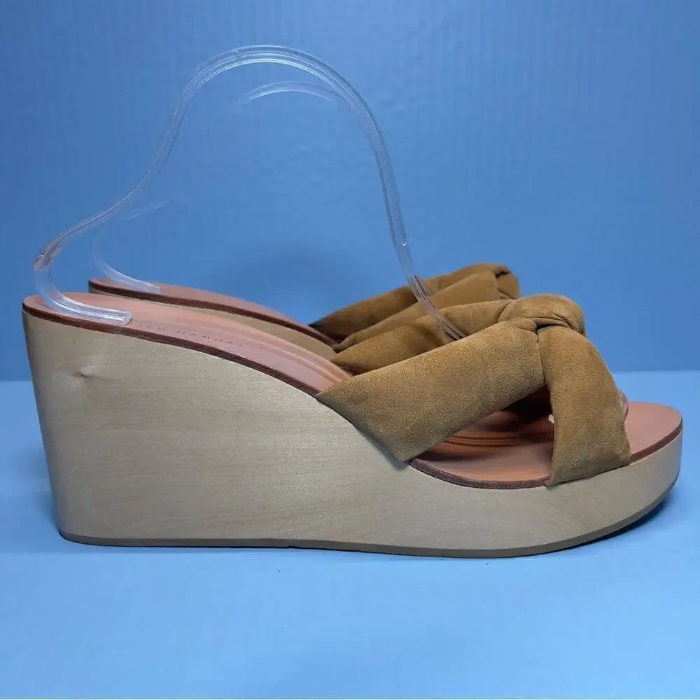 Loeffler‎ Randall Taylor Platform Wedge Heel Sandals in Sienna Tan Suede 11